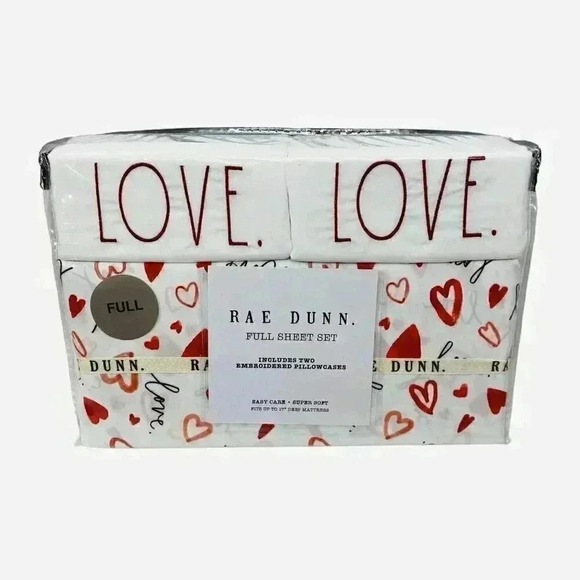 Rae Dunn Full Bed Sheet Set Valentine's Love Anniversary Red XOXO - Picture 5 of 8